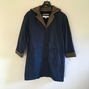 NWT Towne by London Fog Navy Blue Trench Coat, Coat Removable Liner Womens Sz L